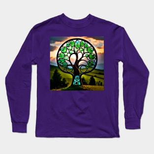 Shamrock Stained Glass Fantasy Tree at Sunset Long Sleeve T-Shirt